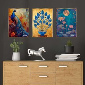 Set of Three Wall Paintings for Wall Dacoration Golden Framed Wall Paintings for Living Room & Bedroom Wall Art for Home Decoration & Office Wall Dรฉcor (18x12 inch CH-GD3-11)